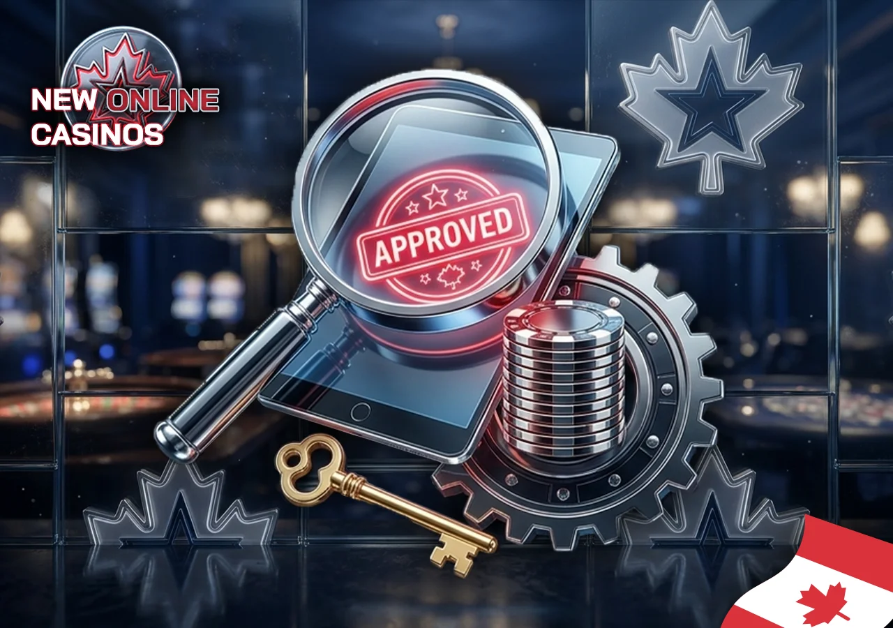 Professional analysis of new online casino sites with magnifying glass and chips